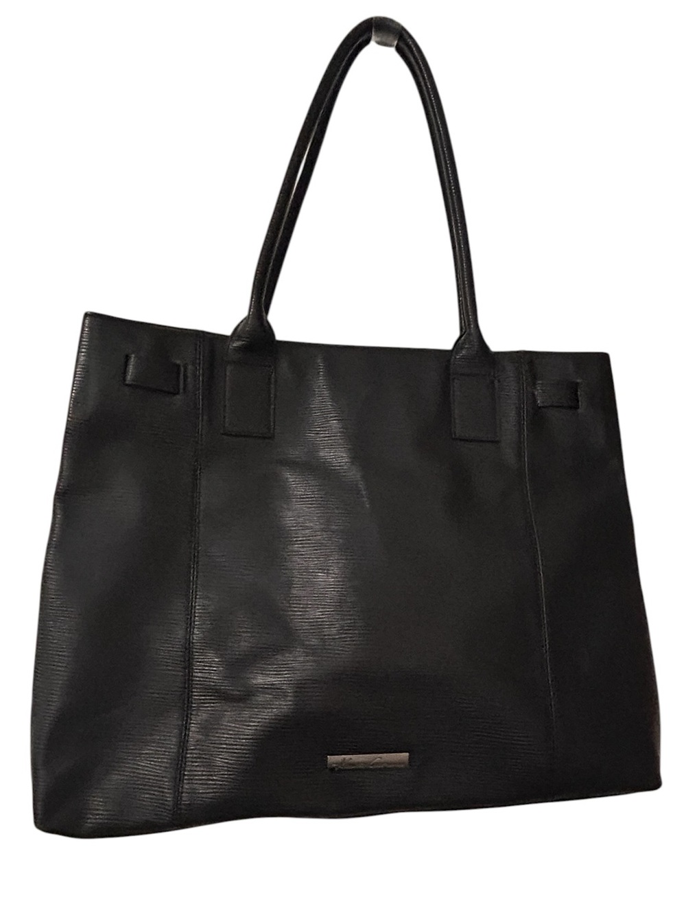 Kenneth Cole New York - Classic Black Textured Leather Tote - Gunsmoke Buckle - Picture 3 of 8